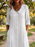 YSONA Full Size Peter Pan Collar Button Down Dress Plus Size — back view | Women's Dress