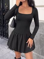 YSONA Square Neck Long Sleeve Bubble Hem Dress — back view | Women's Dress | Shop YSONA