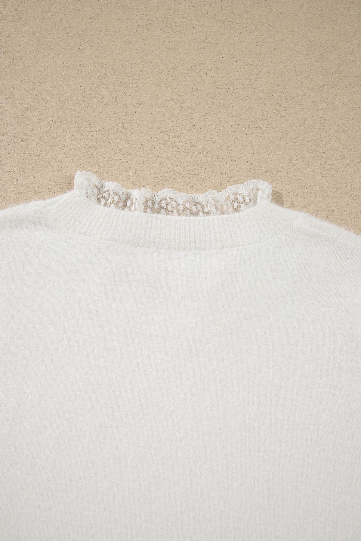 White Lace Trim Neck Cuff Patchwork Long Sleeve Pullover Sweater