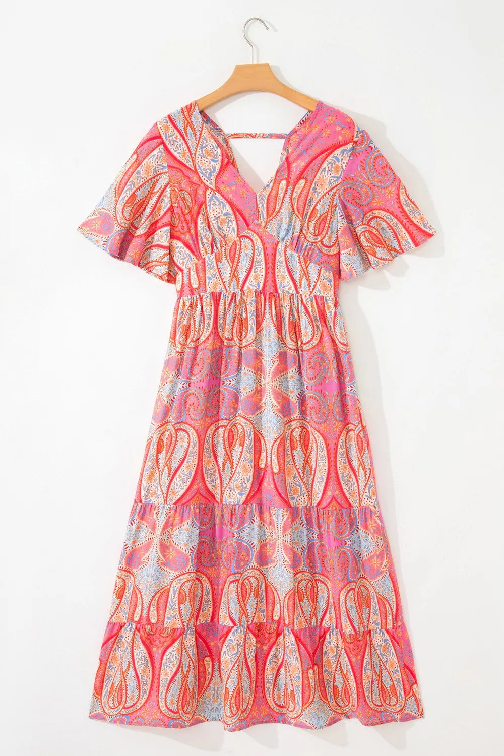 YSONA Paisley Print V-Neck Short Sleeve Boho Dress — model wearing | Women's Dress | Shop YSONA