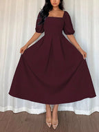 YSONA Square Neck Flutter Sleeve Midi Dress — side view | Women's Dress | Shop YSONA