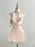 YSONA Satin Backless Halter Neck Dress — front view | Women's Dress | Shop YSONA