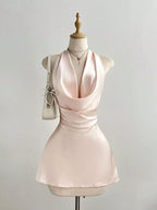 YSONA Satin Backless Halter Neck Dress — front view | Women's Dress | Shop YSONA
