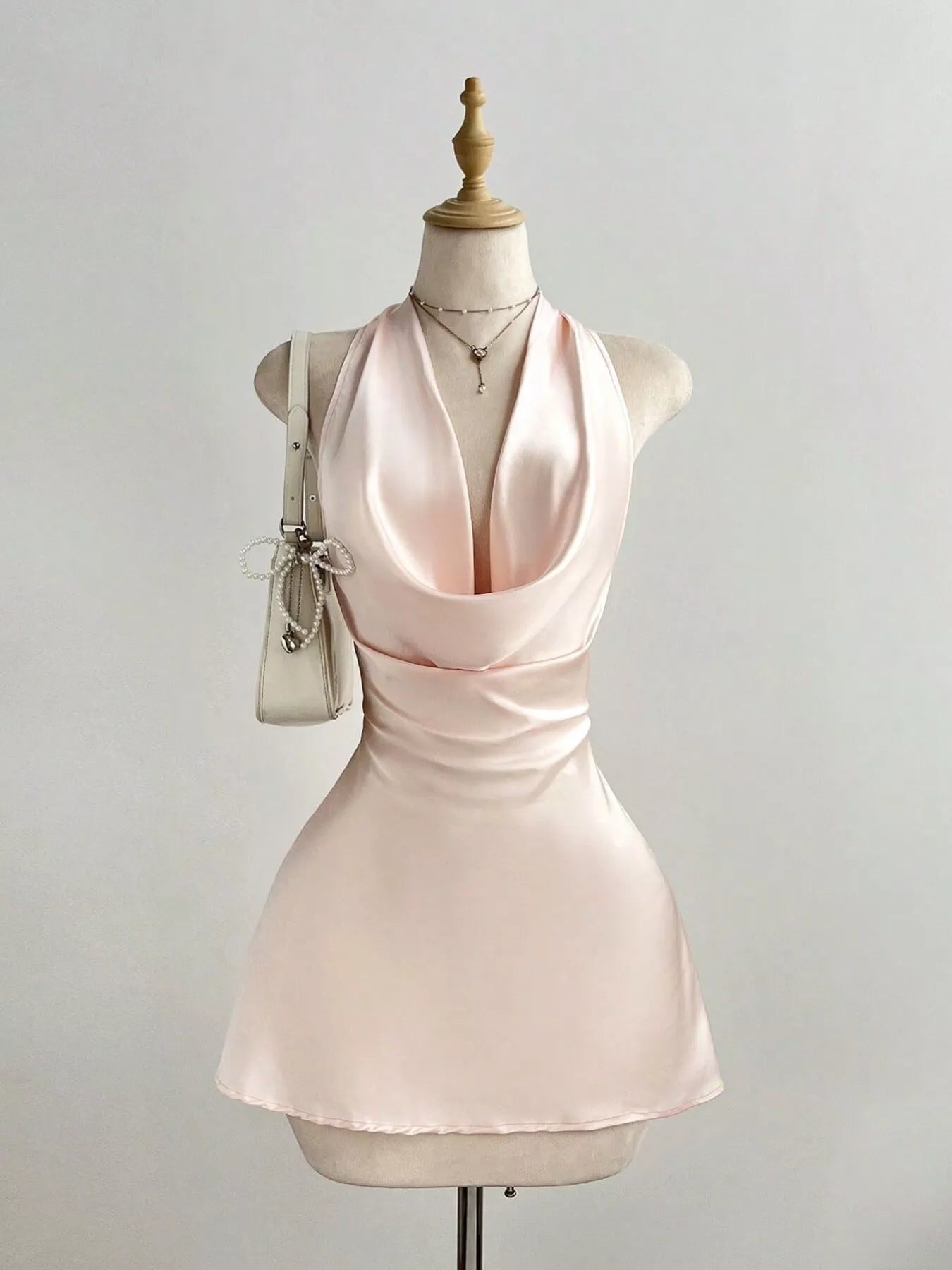 YSONA Satin Backless Halter Neck Dress — front view | Women's Dress | Shop YSONA