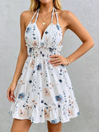 YSONA Floral Print Halter Neck Mini Dress — front view | Women's Dress | Shop YSONA