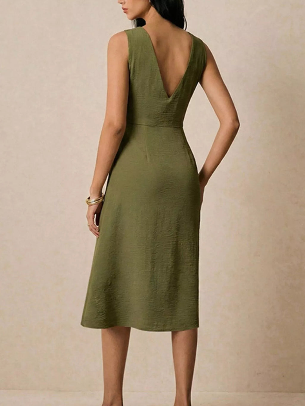 YSONA Asymmetrical Neck Ruched Midi Dress — side view | Women's Dress | Shop YSONA