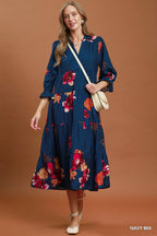 YSONA Umgee Floral Print Tiered Midi Dress with Puff Sleeves — model wearing | Women's Dress | Shop YSONA