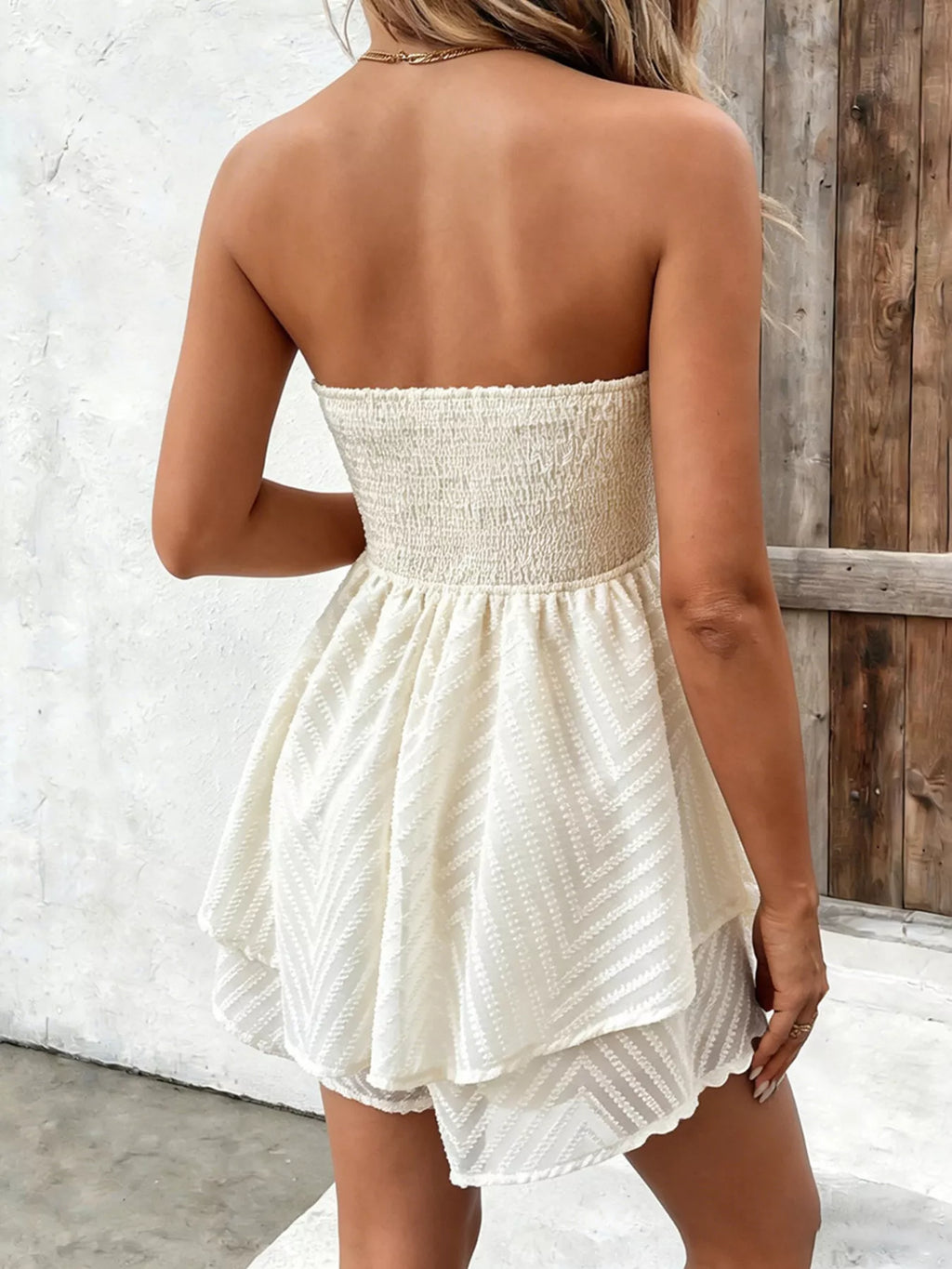 YSONA Ruffle Textured Tube Mini Dress — back view | Women's Dress | Shop YSONA