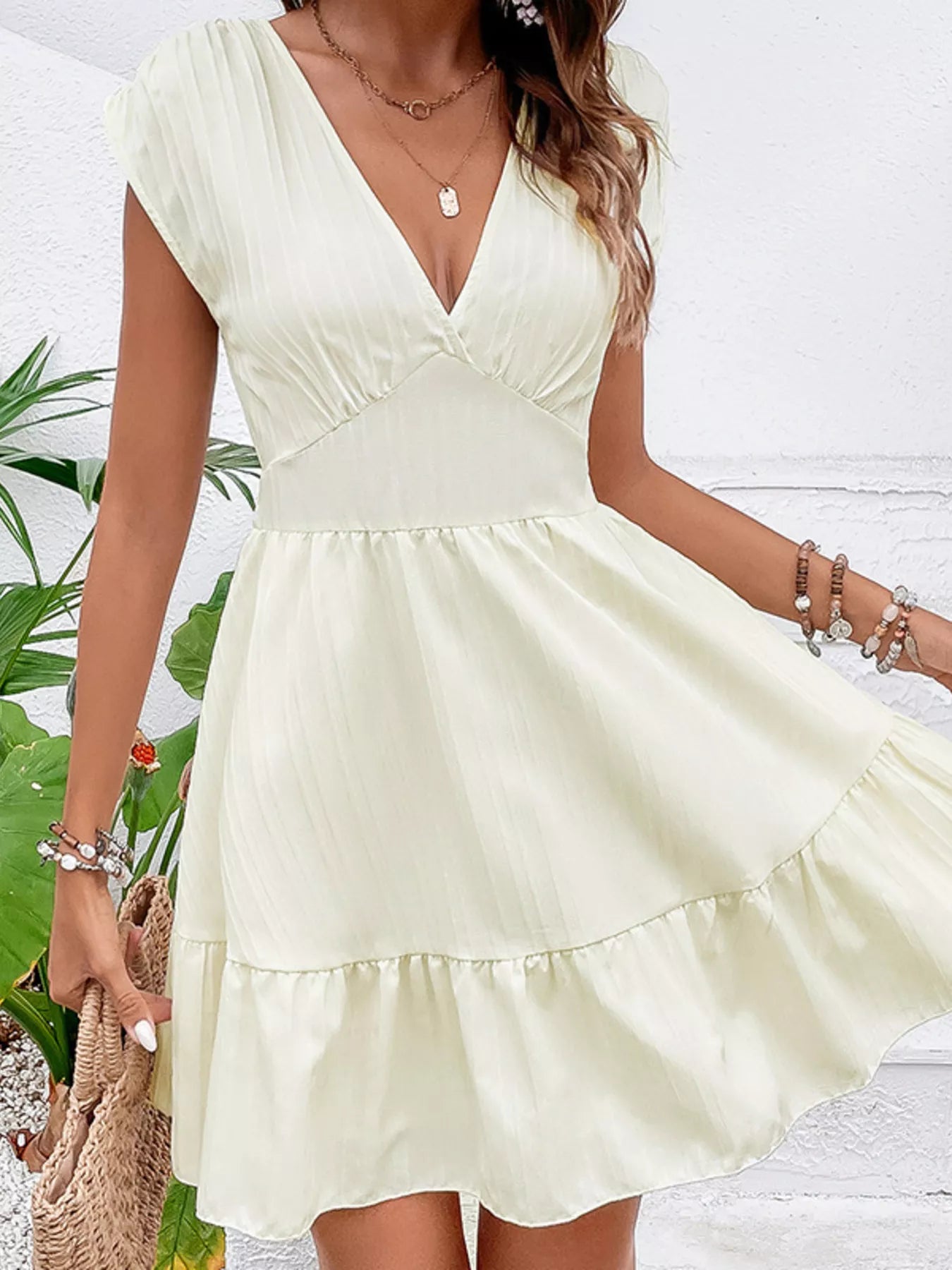 YSONA Tiered Cap Sleeve Mini Dress — detail view | Women's Dress | Shop YSONA
