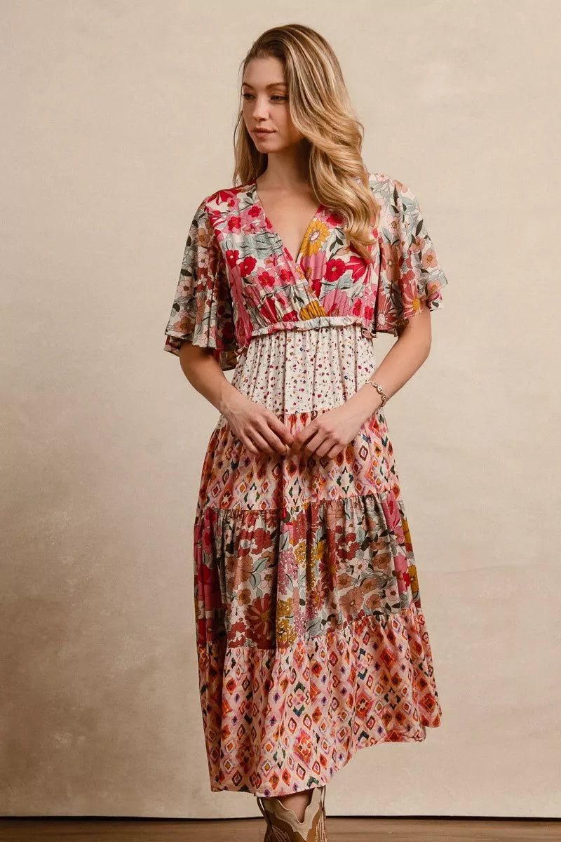 YSONA BiBi Floral Print Mix and Match Midi Dress — full length view | Women's Dress | Shop YSONA