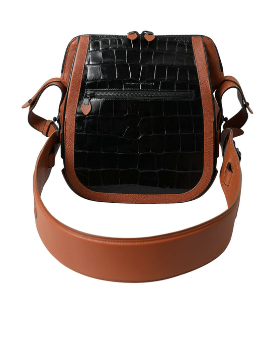 Balenciaga Black Brown Exotic Skin Leather Vertical Crossbody Purse Bag - YSONA