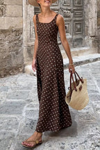 YSONA Polka Dot Print Square Neck Sleeveless Vacation Maxi Dress — back view | Women's Dress