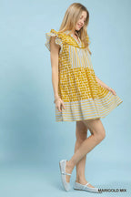 YSONA Umgee Mix Patchwork Flutter Sleeve Tiered Dress — back view | Women's Dress | Shop YSONA