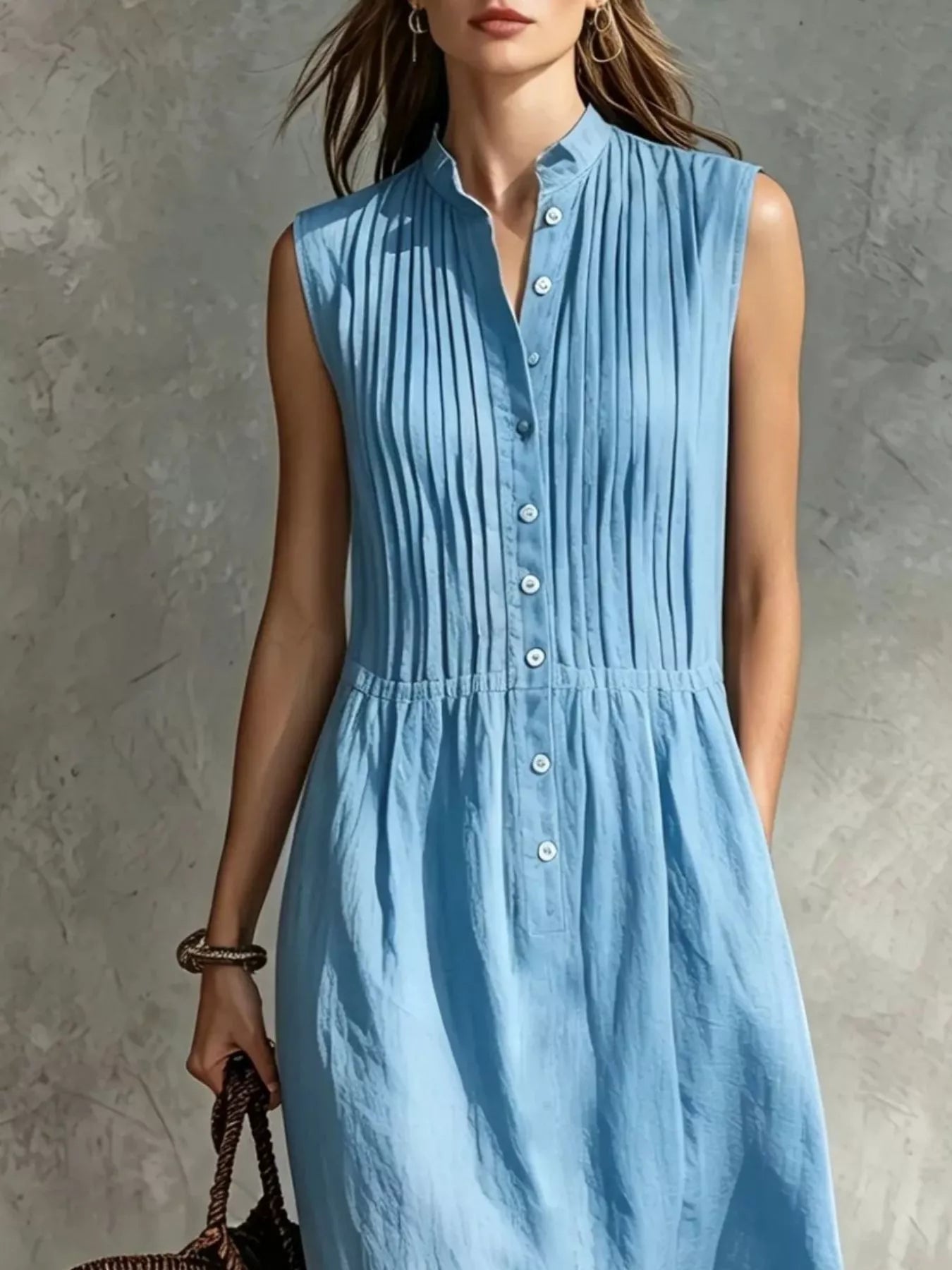 YSONA Full Size Sleeveless Button Front Midi Dress Plus Size — alternate view | Women's Dress