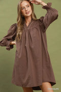 YSONA Umgee Textured Puff Sleeve Mini Dress — front view | Women's Dress | Shop YSONA