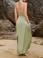 YSONA Halter Neck Slit Back Maxi Dress — detail view | Women's Dress | Shop YSONA
