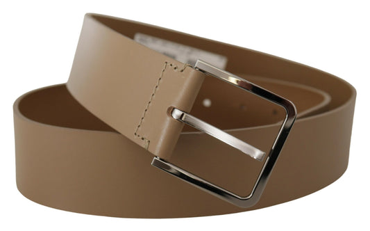 Dolce & Gabbana Beige Calf Leather Wide Silver Metal Belt - YSONA