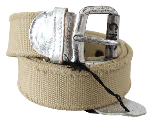 Costume National Beige Cotton Rustic Logo Buckle Belt - YSONA