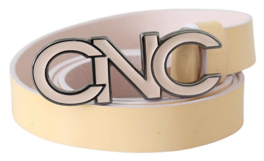 Costume National Beige Leather Pink Letter Logo Belt - YSONA