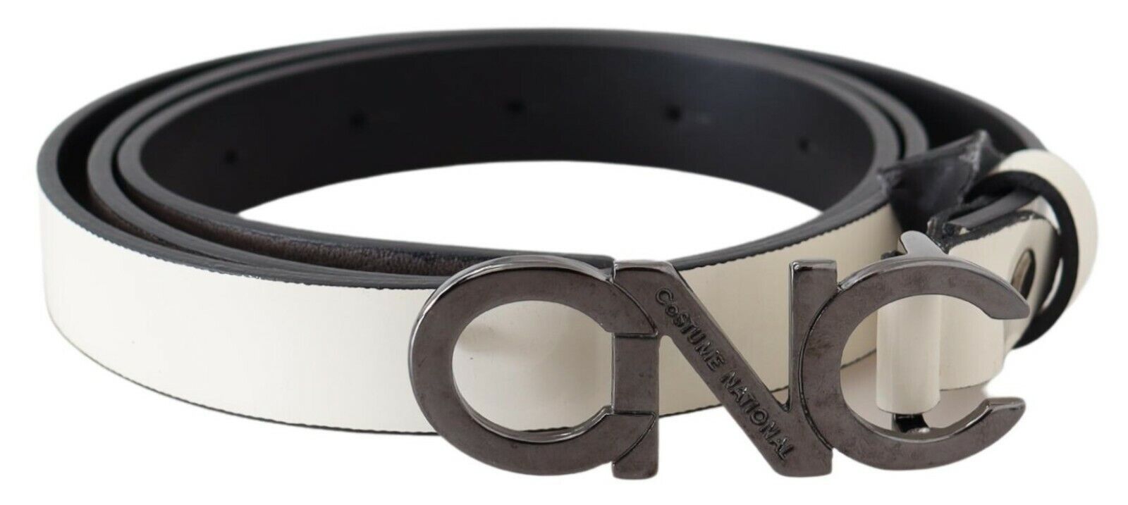 Costume National Belt Mettalic Gray Leather Logo Belt - YSONA