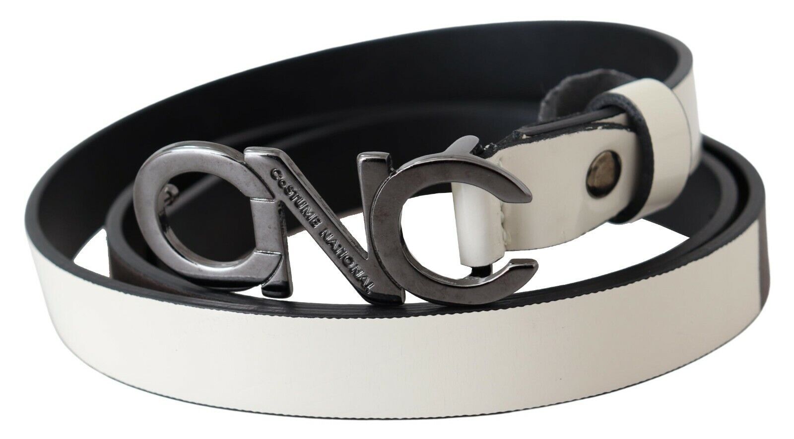 Costume National Belt Mettalic Gray Leather Logo Belt - view 2