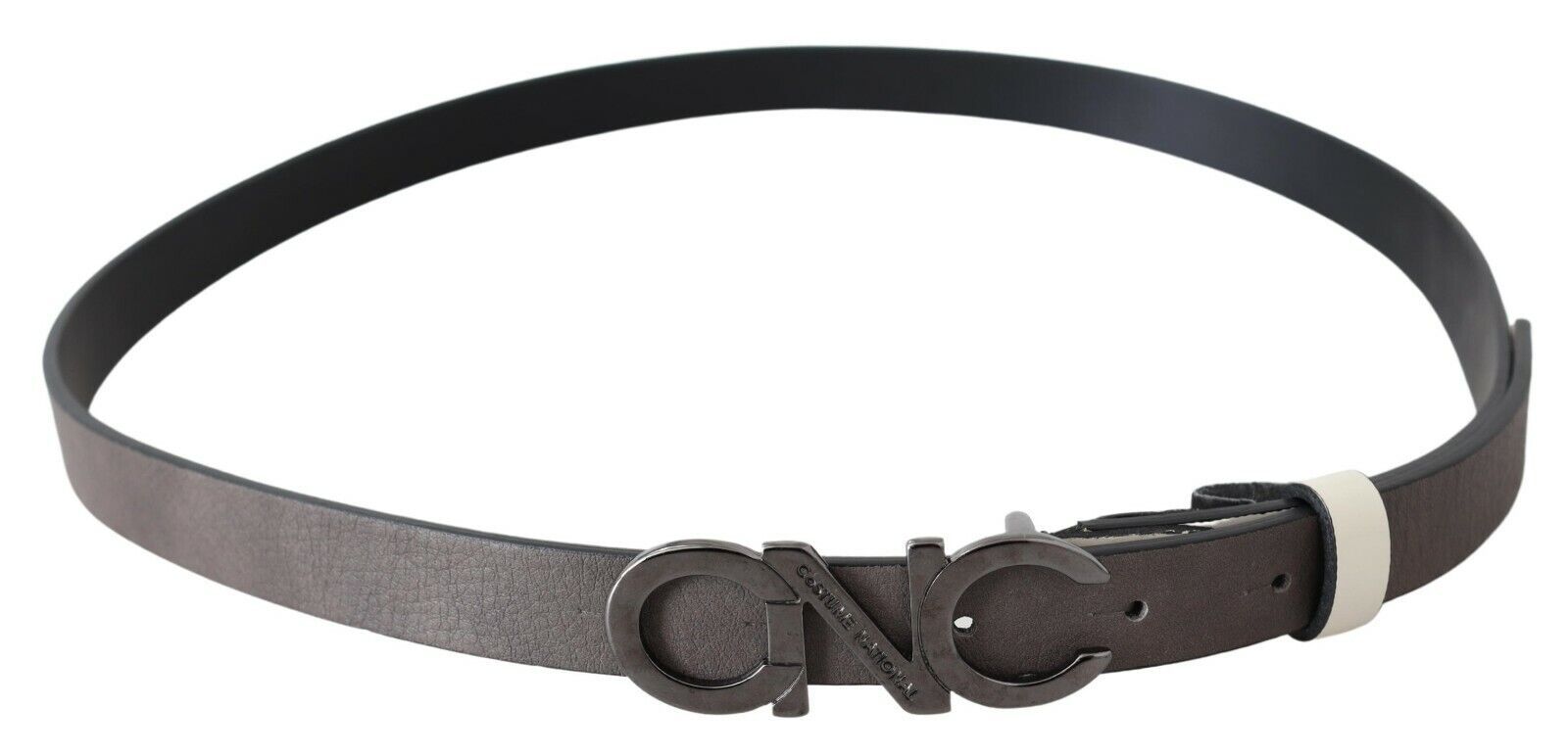 Costume National Belt Mettalic Gray Leather Logo Belt - view 3