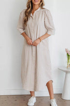 YSONA Stripe Frilled Collar Half Sleeve Shirt Dress — full length view | Women's Dress | Shop YSONA