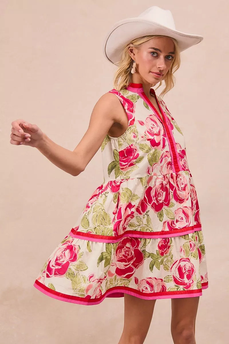 BiBi Floral Woven Contrast Edge Tiered Ruffle Mini Dress - view 2