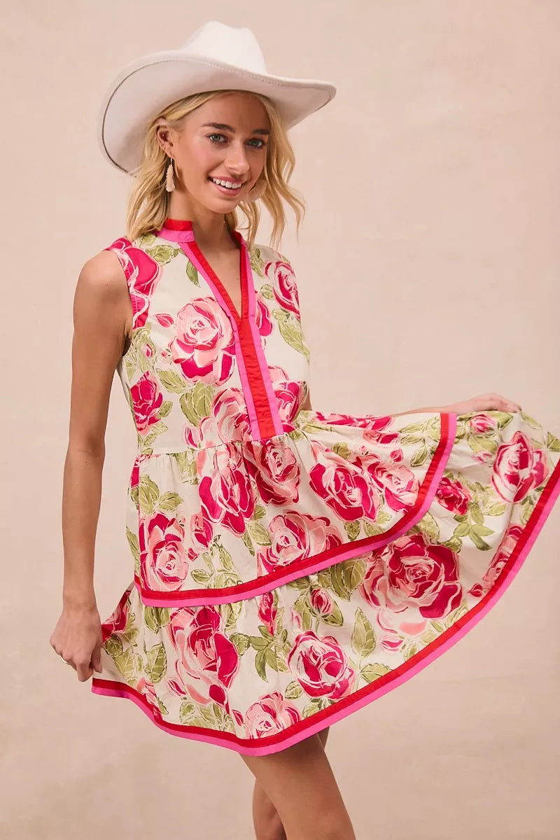 BiBi Floral Woven Contrast Edge Tiered Ruffle Mini Dress - view 3