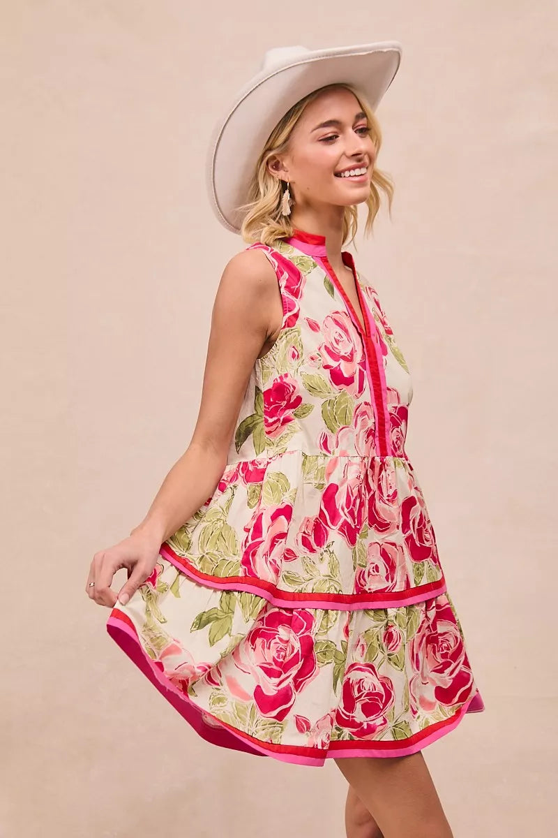 BiBi Floral Woven Contrast Edge Tiered Ruffle Mini Dress - view 4