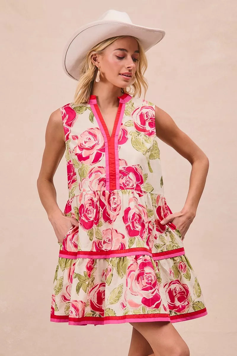 BiBi Floral Woven Contrast Edge Tiered Ruffle Mini Dress - view 5