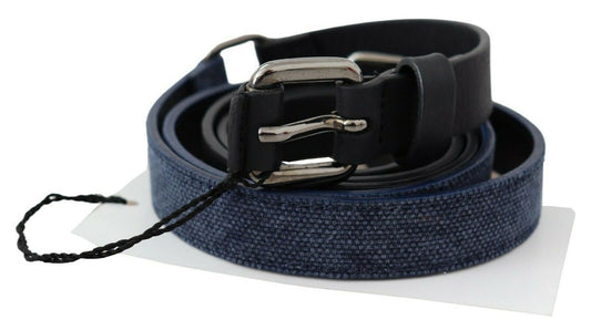Costume National Black Blue Leather Silver Logo Belt - YSONA