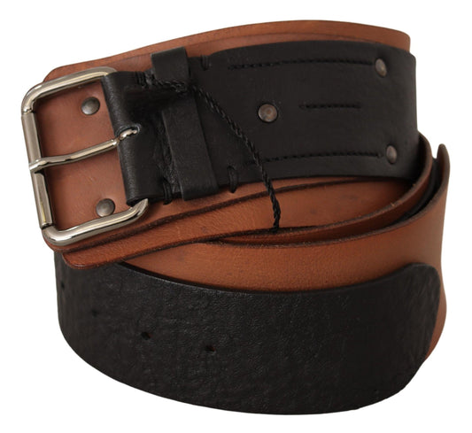 Costume National Black Brown Leather Silver Buckle - YSONA