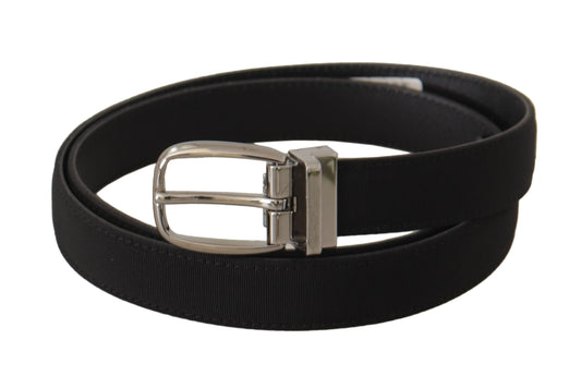 Dolce & Gabbana Black Calf Canvas Silver Tone Logo Metal Belt - YSONA