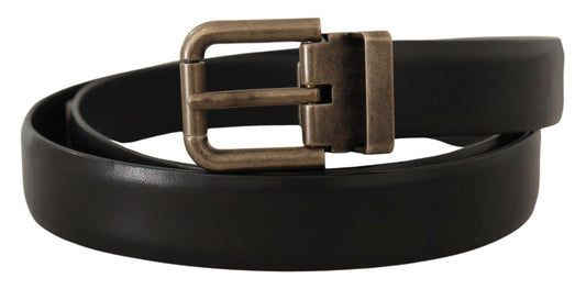 Dolce & Gabbana Black Calf Leather Brushed Brass Box Buckle Belt - YSONA