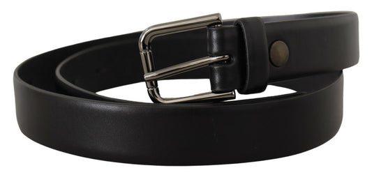 Dolce & Gabbana Black Calf Leather Classic Logo Metal Buckle Belt - YSONA