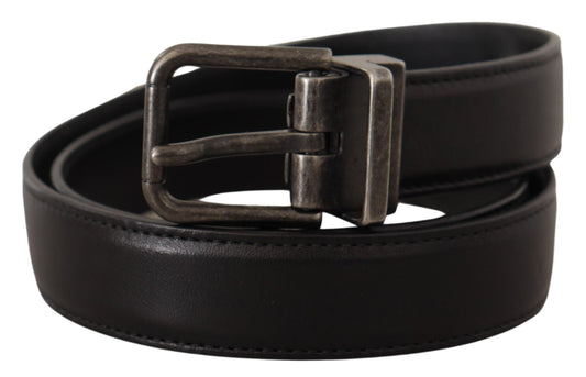 Dolce & Gabbana Black Calf Leather Logo Metal Buckle Belt - YSONA