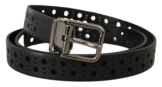 Dolce & Gabbana Black Calf Leather Perforated Metal Buckle Belt - YSONA
