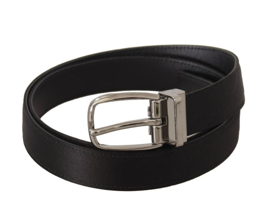 Dolce & Gabbana Black Calf Leather Silver Logo Metal Buckle Belt - YSONA
