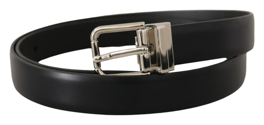 Dolce & Gabbana Black Calf Leather Silver Metal Logo Buckle Belt - YSONA