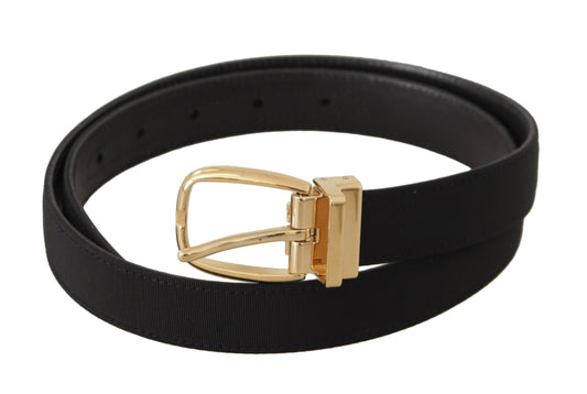 Dolce & Gabbana Black Canvas Leather Gold Metal Buckle Belt - YSONA