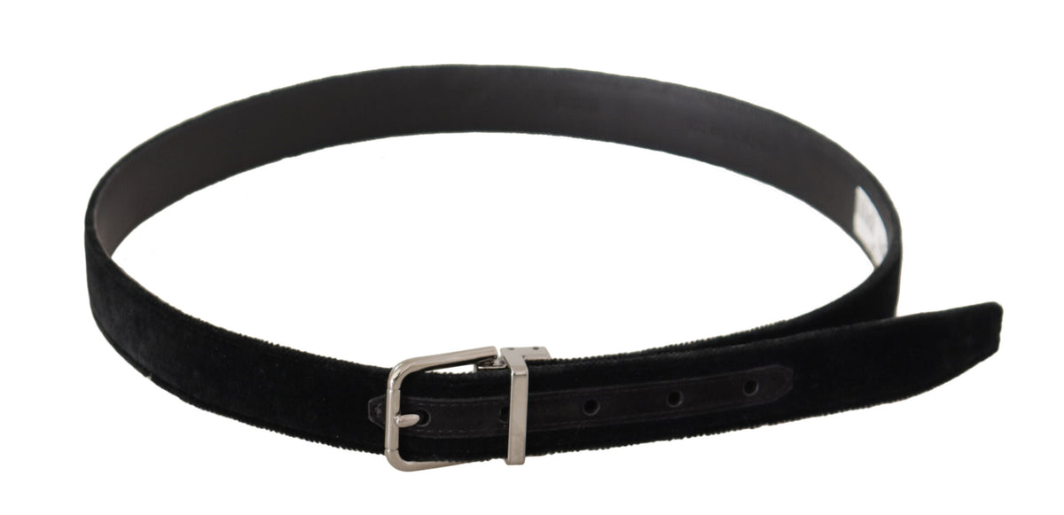 Dolce & Gabbana Black Casual Velvet Silver Metal Logo Buckle Belt - view 2
