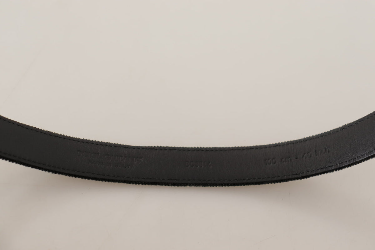 Dolce & Gabbana Black Casual Velvet Silver Metal Logo Buckle Belt - view 3