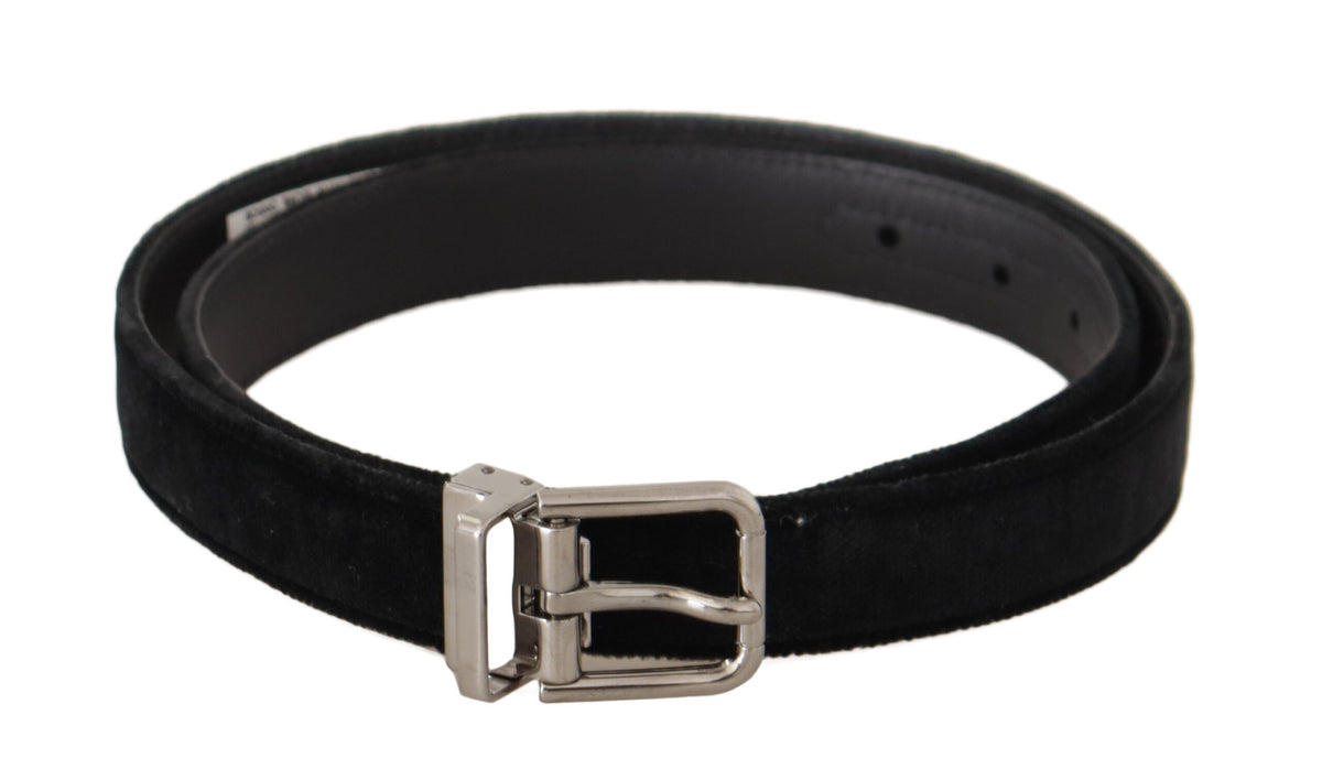 Dolce & Gabbana Black Casual Velvet Silver Metal Logo Buckle Belt - view 4