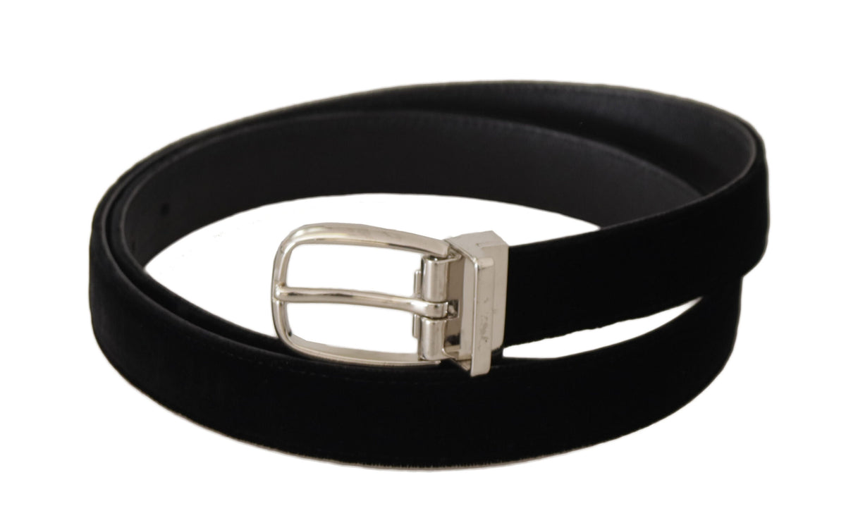 Dolce & Gabbana Black Casual Velvet Silver Tone Metal Buckle Belt - YSONA