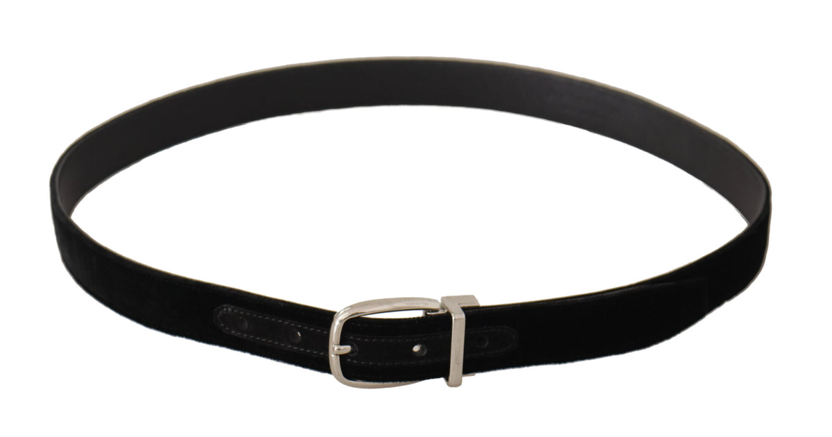 Dolce & Gabbana Black Casual Velvet Silver Tone Metal Buckle Belt - view 2