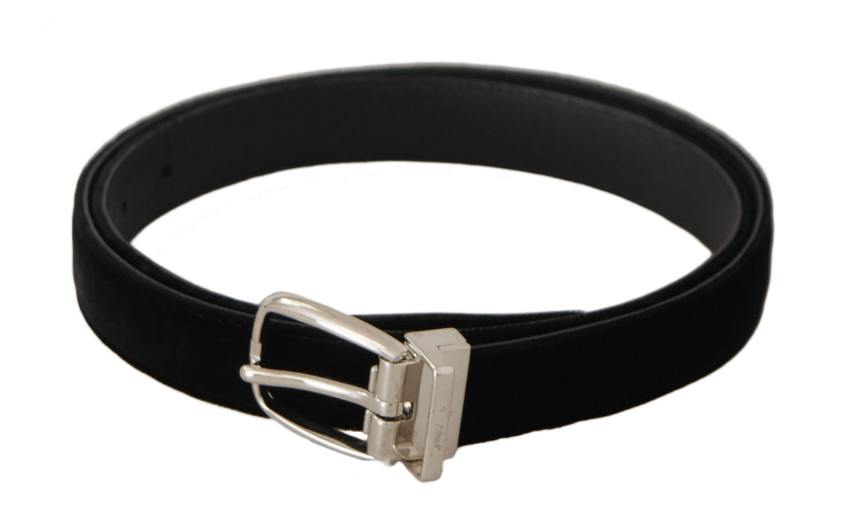 Dolce & Gabbana Black Casual Velvet Silver Tone Metal Buckle Belt - view 3