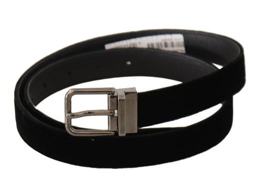 Dolce & Gabbana Black Classic Velvet Logo Engraved Metal Buckle Belt - YSONA