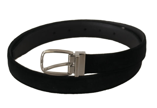 Dolce & Gabbana Black Classic Velvet Silver Tone Metal Buckle Belt - YSONA
