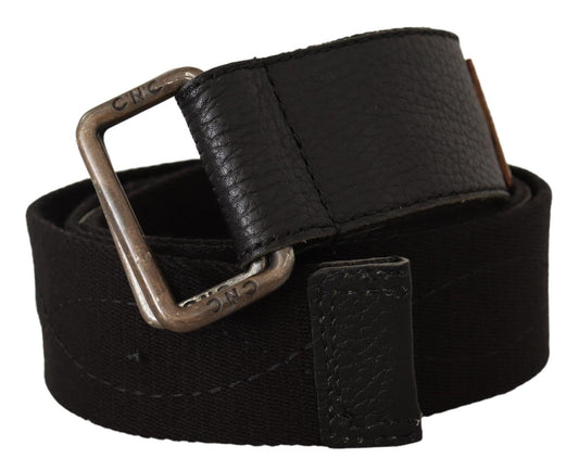 Costume National Black Cotton Ducati Metal Buckle Belt - YSONA